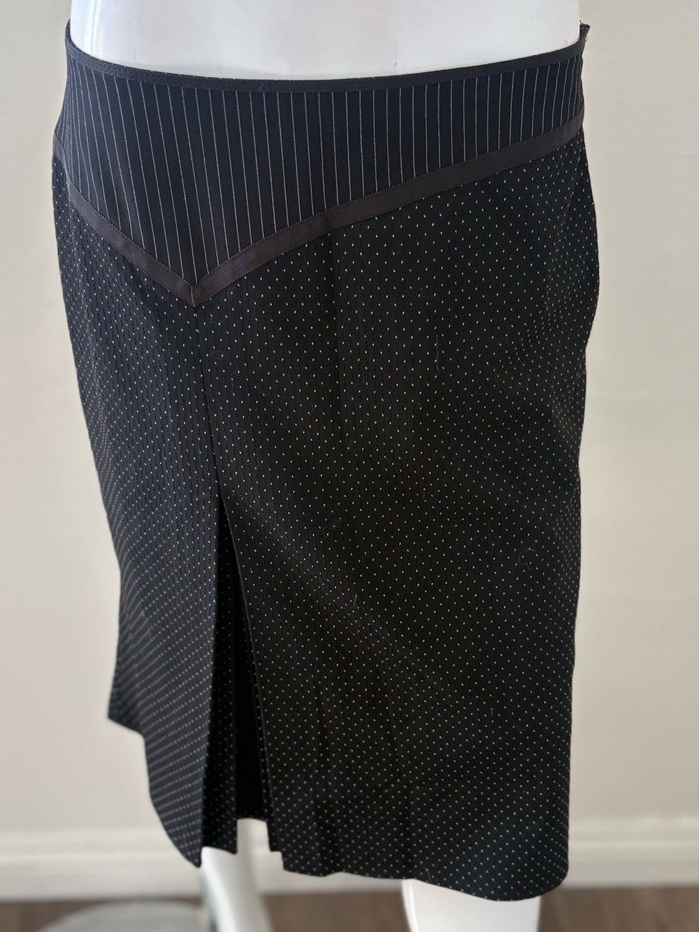 Y2K Vintage The Limited Black Pin Polka Dot Pinstripe Pleated Midi Pencil Skirt